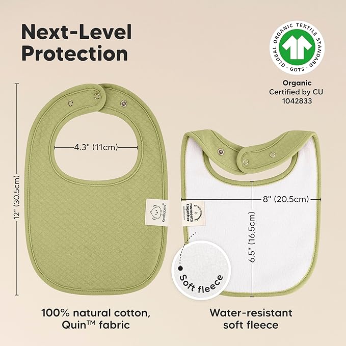 KeaBabies 8-Pack Organic Baby Bibs for Girls, Boys - Quilted Cotton Cloth Baby Drool Bibs for Drooling and Teething Toddler, Newborn, Infant, Soft & Super Absorbent (Hunter)