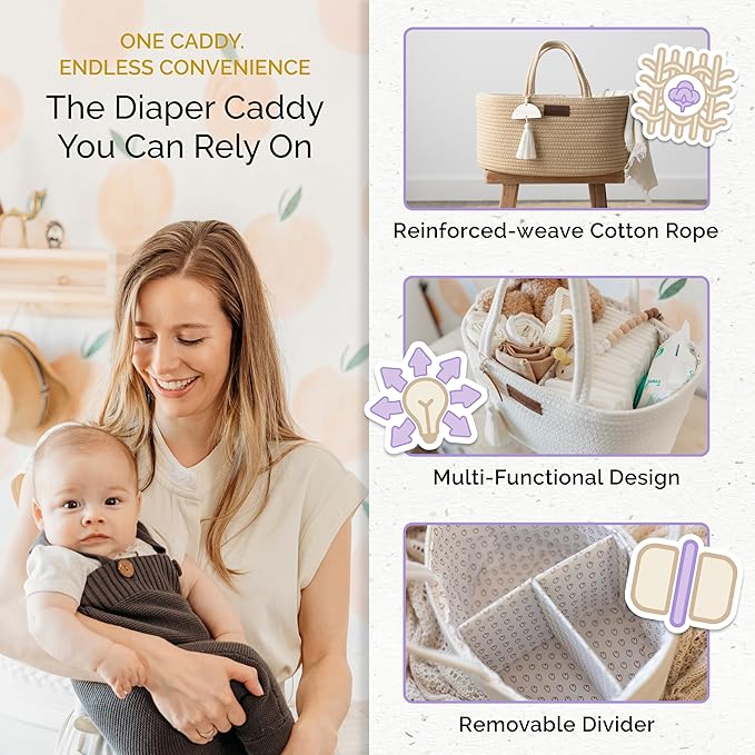 Yunioo Baby Diaper Caddy Organizer, Portable Nursery Storage Basket with Sturdy Handle Diaper Caddy Basket, Car Caddy for Diapers and Baby Wipes, Newborn Essentials