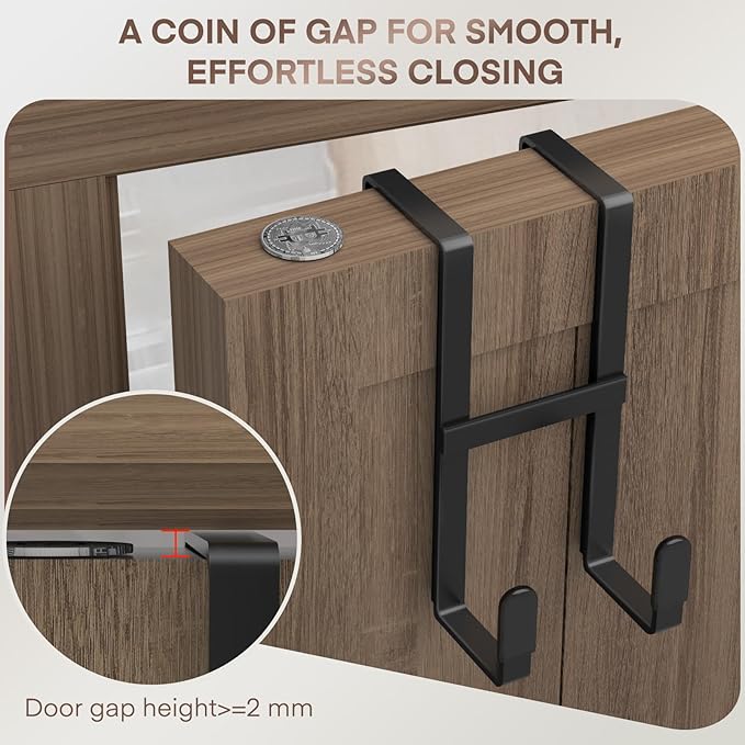 FYY 2 Packs Over The Door Hooks, Double Sided Door Hanger Hook - Heavy Duty No Drill Wall Hooks for Hanging Coats, Towels, Bags, Kitchen Closet Fits Most Doors Up to 1-7/8" Thickness (5.12" L, Black)