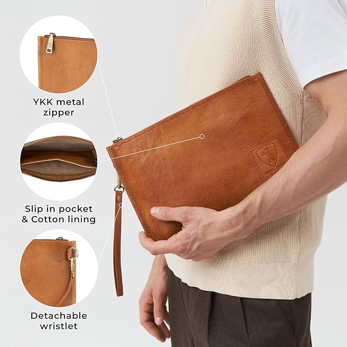 BERLINER BAGS Vintage Genuine Leather Document Organizer Theo M, Passport Holder and Travel Wallet - Brown