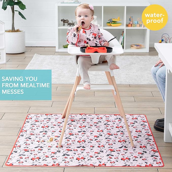 Bumkins Disney Baby Splat Mat for Under High Chair, Babies Toddlers Eating Mess Mat, Waterproof Reusable Cloth for Arts and Crafts, Play Mat for Kids, Floor or Table, Fabric 42inx42in, Minnie Mouse