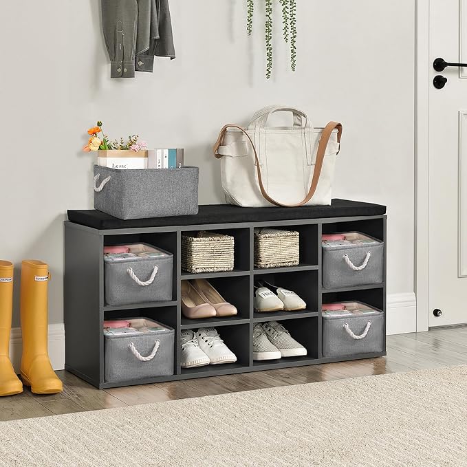 LordCom Storage Bins with Sturdy Cotton Handles(1 Pack), Fabric Storage Baskets for Organizing use for Office & Home, Book, Clothes, Toys, Closet Boxes (Small, Grey, 12.2x8.3x6.3 inches)