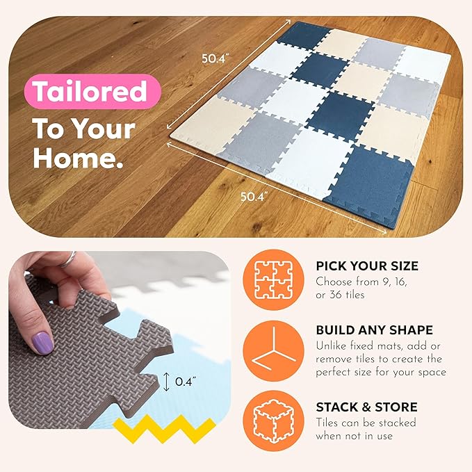 MioTetto Baby Play Mat, Soft Foam Floor Tiles for Kids. Adjustable Interlocking Foam Tiles, Fits with 50x50 Playpen Baby mat for Crawling & Development, Safe & Non-Toxic Playmat for Babies 6-12 Months