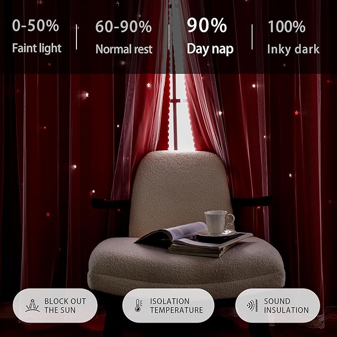 XiDi Red Curtains 63 Inches Long for Living Room Double Layer Curtains with Sheer Overlay for Girls Kids Bedroom Decor Ideal Princess Unicorn Theme Grommet Windows Drapes 2 Panels 34x63