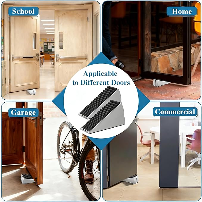 Heavy Duty Door Stopper, Adjustable Spring Large Stopper, 3 Inches High Tall Wedge Stoppers for Bottom of Door, Door Stop Suits Any Heavy Door, Silver