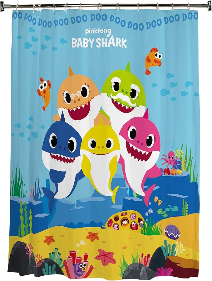 Franco Kids Bathroom Decorative Fabric Shower Curtain, 72 in x 72 in, Baby Shark