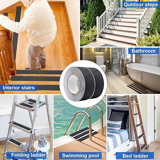 BOMEI PACK Anti Slip Traction Tape,2 Inch x 33 Ft,Heavy Duty Non Slip Tape,Grip Tape for Stairs, Tread Step, Indoor & Outdoor Use,Waterproof Stairs Non Skid Treads (Black)