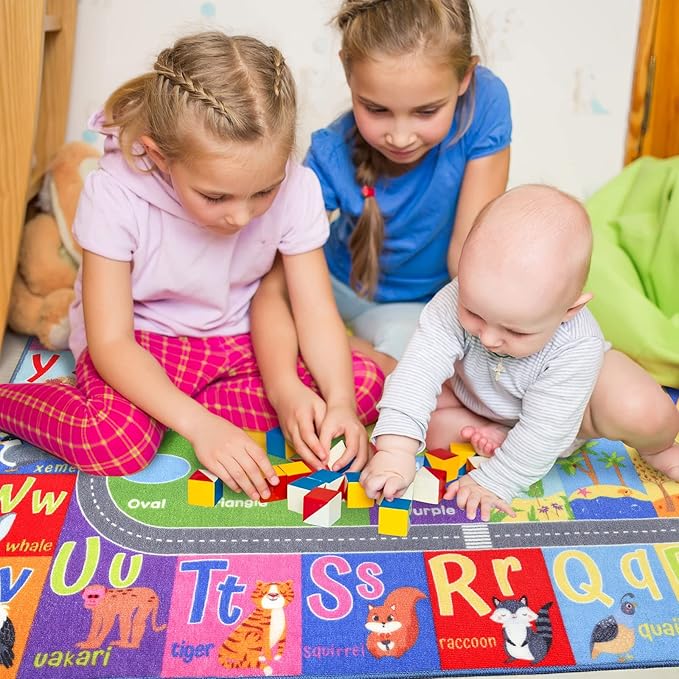 HOMORE Kids Rug, Children Educational Rugs for Bedroom Kids Collection ABC Rug for Learning Alphabet, Numbers, Colors, Season and Animal Words, Play Rugs for Classroom Playroom, 3x5 Feet
