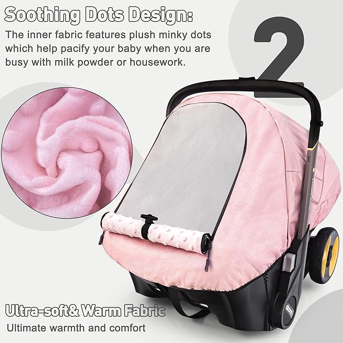 Waterproof Baby Car Seat Cover Compatible with Doona Car Seat and Stroller,Patented Windproof Car Seat Canopy for Girls, Keeps Babies Warm and Coz(Pink)