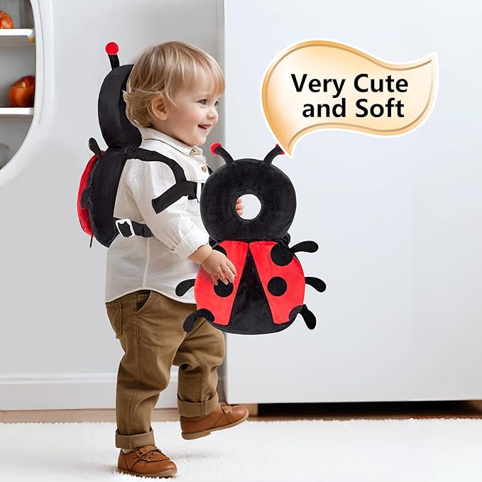 Baby Head Back Protector Backpack Toddler Safety Protector Cushion Pad Soft, Adjustable and Lightweight Design for Safe Walking and Crawling Toddlers Girls and Boys(Ladybug)