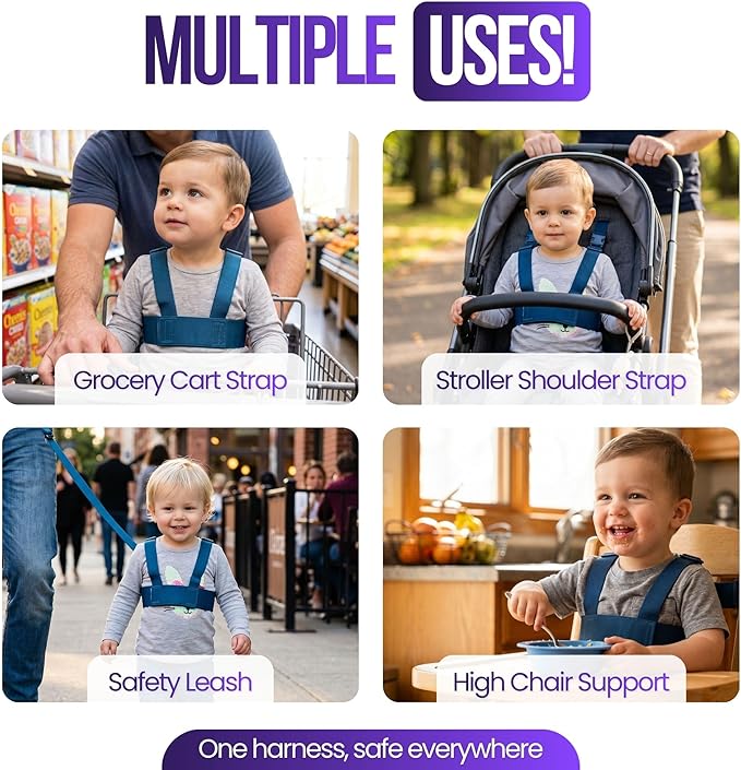 Toddler Leash & Harness for Child Safety - Keep Kids & Babies Close - Padded Shoulder Straps for Children's Comfort - Fits Toddlers w/ Chest Size 14-25.5 Inches - Kid Keeper by Mommy's Helper (Blue)