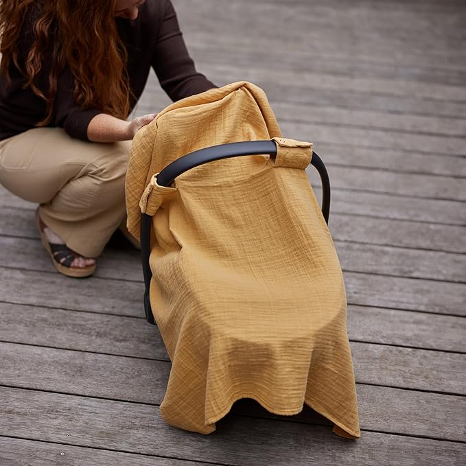 Car Seat Cover Baby - Organic Muslin Cotton - Carseat Canopy - 43" x 32" (Autumn Yellow)