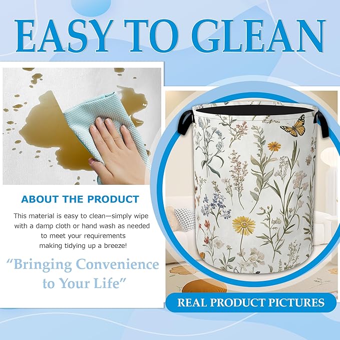 Herbs Floral Laundry Basket Collapsible Laundry Hamper Clothes Toy Storage Bin for Bathroom Bedroom Room Decor 16" X 20.8"