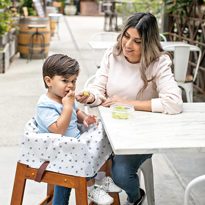 J.L. Childress Disposable Restaurant High Chair Covers - Baby Travel Accessory for Kids & Toddlers, Individually Wrapped, Covers All Surfaces - 12 Count, Stars/Hearts/Arrows