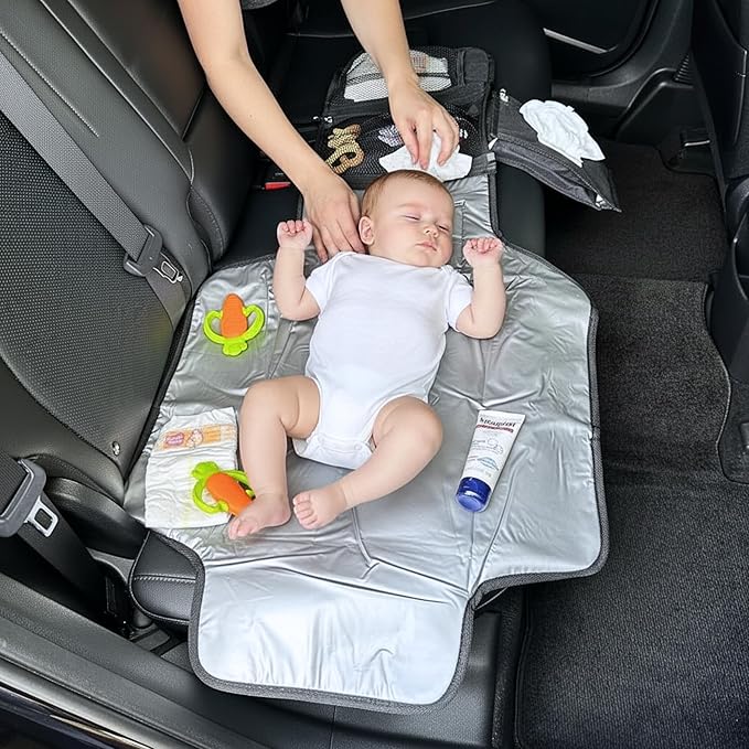 Portable Diaper Changing Pad, Waterproof Travel Baby Changing Mat with Wipes Pocket, Compact Foldable, Gift for Babyshower, Newborn Boys & Girls (Black)