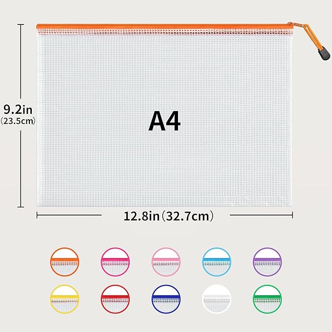 JARLINK A4 Letter Size 36 Pack 10 Colors Zipper Mesh Document Pouch, Mesh Bags for Board Games & Puzzles, Waterproof Document Zipper Pouches for Office School Supplies, Toys, Cosmetics Travel Storage