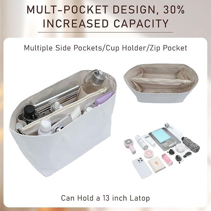 Doxo Upgraded Purse Organizer Insert for Long Champ, Bag Organizer for Long Champ Large and More, Ultra-light Waterproof DupontPaper le pliage Accessories, Women Tote Handbag Dividers(White,L)