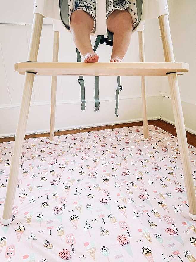 BapronBaby Pink Ice Cream Splash Mat - Waterproof Catch-All for Under High Chairs, Floors, Tables, Playtime or Arts & Crafts - Machine Washable - 45" x 45”