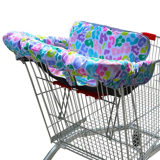 2-in-1 Shopping Cart and High Chair Cover-Grocery Cart Cover for Babies Toddlers Infants Resturant Highchair Cover-Padded Folds to Portable Pouch for Baby Boy Girl (Colorful)