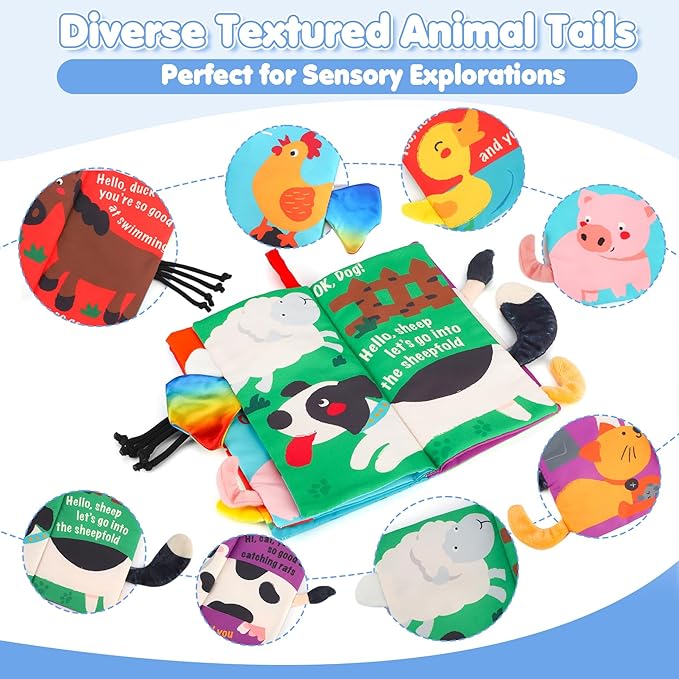beiens Fabric Book for Baby, Baby Books 0 to 3 Years Touch, My Little Interactive Activity Book, Educational Toy for Children Gift Idea from Birth, Soft Crinkle Book with Animals