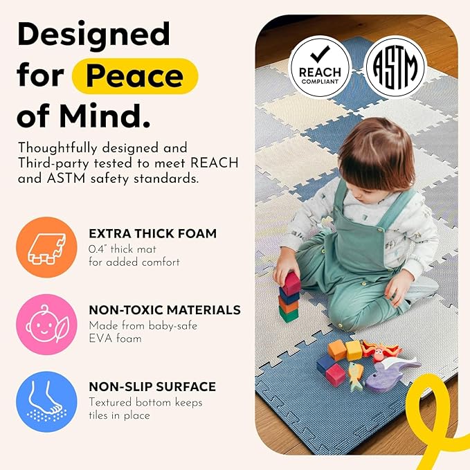MioTetto Baby Play Mat, Soft Foam Floor Tiles for Kids. Adjustable Interlocking Foam Tiles, Fits with 74x74 Playpen Baby mat for Crawling & Development, Safe & Non-Toxic Playmat for Babies 6-12 Months