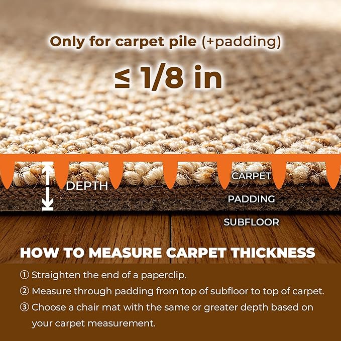 Office Chair Mat for Carpet Floors, Desk Mats 47"X59" for Rolling Desk on Low Pile Carpets, Rectangle Computer Gaming Plastic Floor Mats for Office Chair on Carpet, Flat Without Curling
