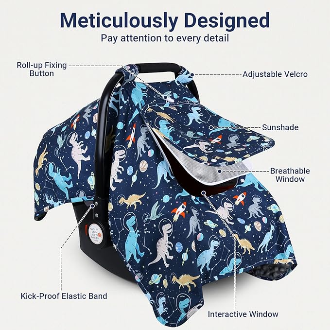Car Seat Cover Baby, Carseat Covers Baby with 2 Layers Breathable Windows, Windproof Infant Car Seat Cover, Kick-Proof Baby Carrier Cover for Baby Boy Newborn Essentials