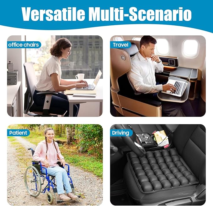 Kimburg 3D Inflatable Seat Cushion, Pressure Relief Design, Protect Lumbar Spine, Portable Travel Seat Cushion Wheelchair Pad for Car Seat, Office Chair, Wheelchair, Stadium