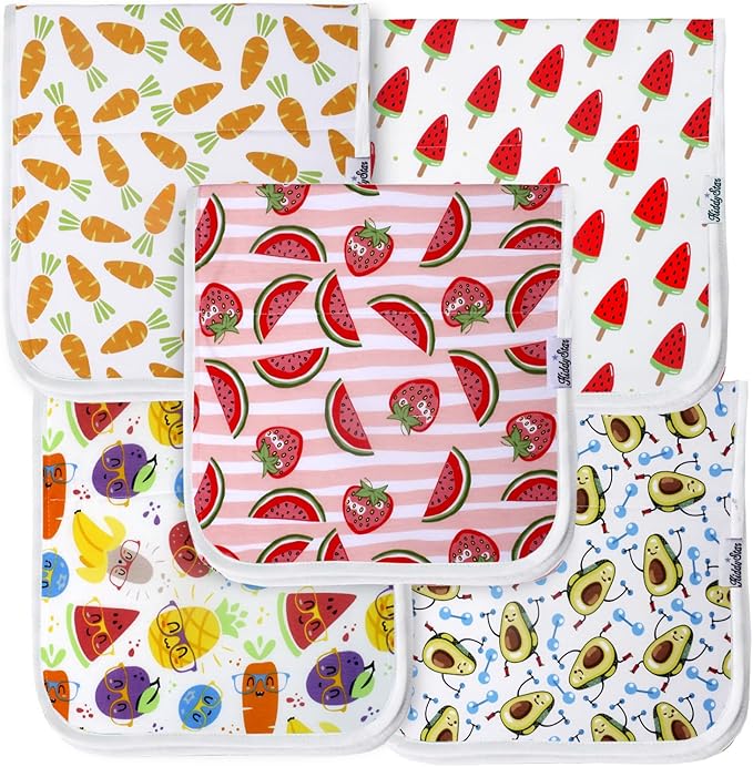 KiddyStar 5-Pack Organic Cotton Burp Cloths – Large, Ultra-Soft 3-Layer Towels for Burping, Shoulder & Hand Use, Highly Absorbent
