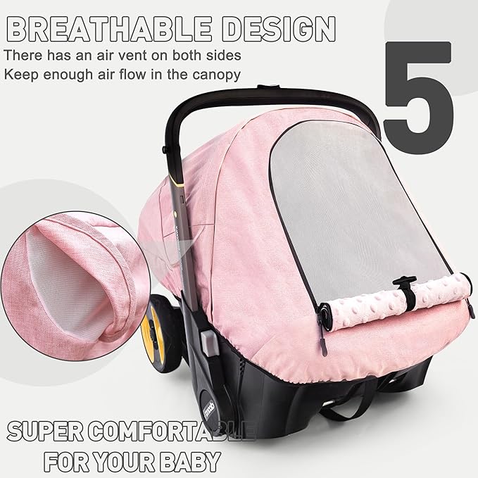 Waterproof Baby Car Seat Cover Compatible with Doona Car Seat and Stroller,Patented Windproof Car Seat Canopy for Girls, Keeps Babies Warm and Coz(Pink)