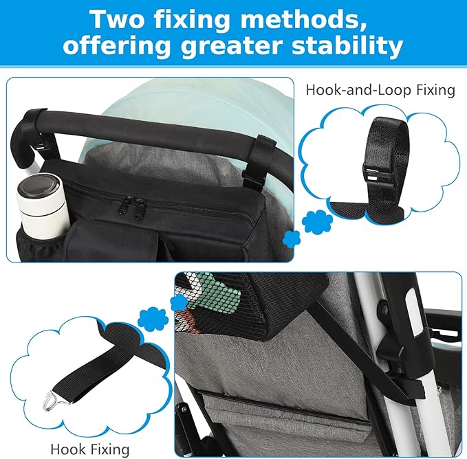 Accmor Stroller Organizer, Universal Large Capacity Stroller Bag Caddy Organizer Accessories for Uppababy, Nuna, Doona, Britax Strollers, Black