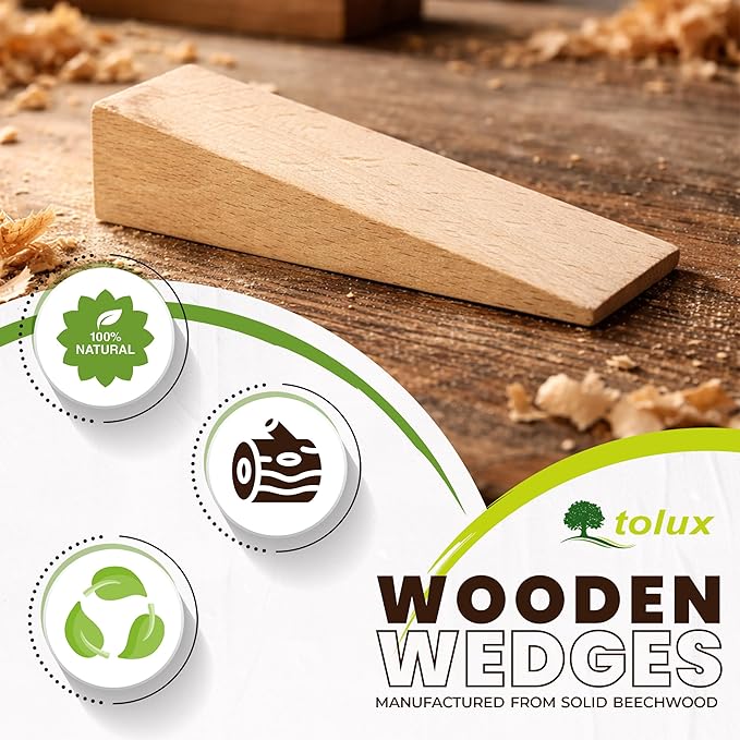 Tolux Wooden Wedges, Hardwood Wedge, Beech Wood Wedge, Wooden Doorstop, Handy Tool in Carpentry, Construction and Various DIY Projects, Size 125x45x30 mm / 4.92x1.77x1.18 in, Pack of 10 pcs