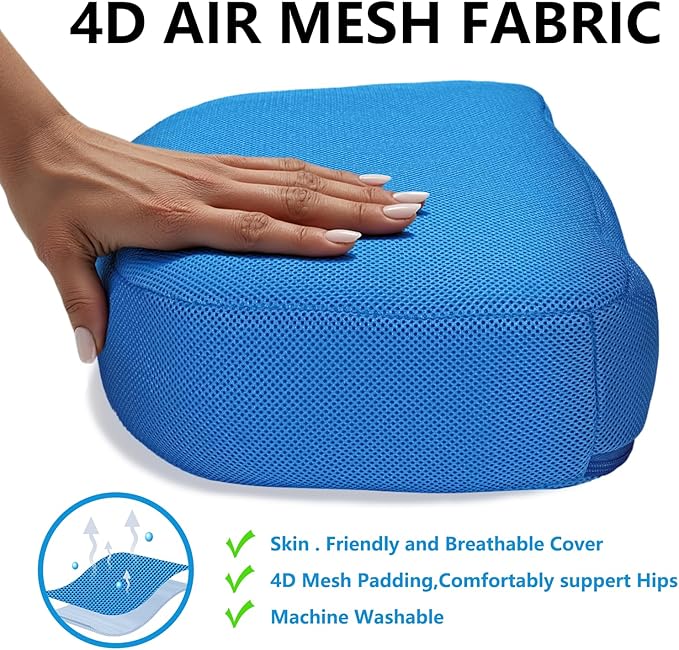 Hot Tub Booster Seat for Adults, 5 Inch Thick Supportive Spa Sit Cushion for Inflatable Bathtub, Shower Pillow with Non-Slip Bottom Pool Use Ocean Blue