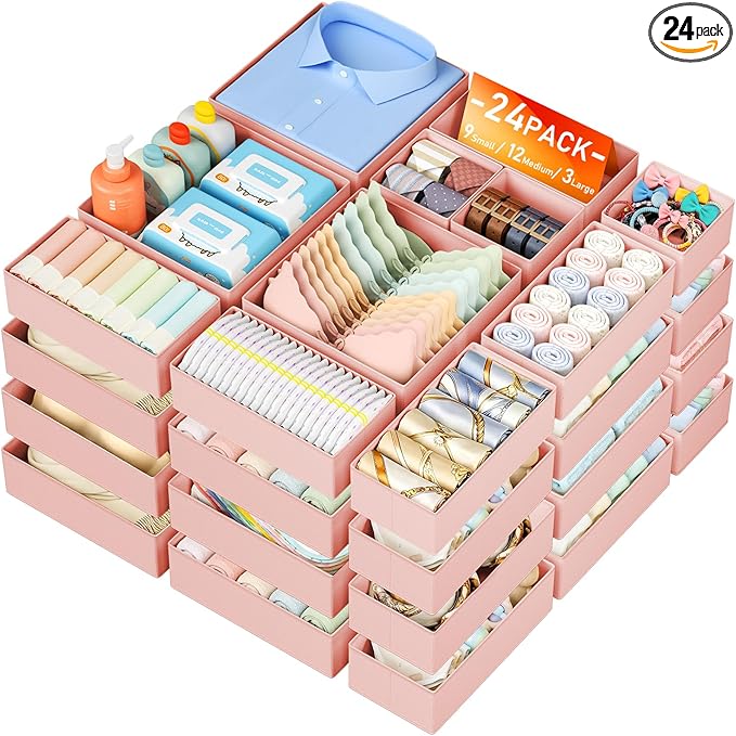 DIMJ Drawer Organizer Clothes Storage - 24 Pack Baby Dresser Organizer for Nursery Closet Organization, Fabric Drawer Organizer Bins for Underwears Socks Bras, Foldable Storage Dividers for Bedroom