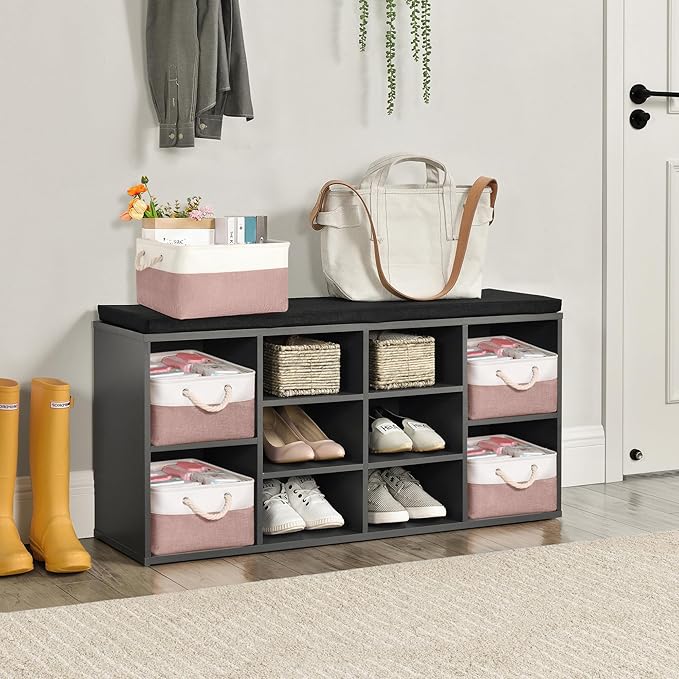 LordCom Storage Bins with Sturdy Cotton Handles(3 Pack), Fabric Storage Baskets for Organizing use for Office & Home, Book, Clothes, Toys, Closet Boxes (Small, Pink-White, 12.2x8.3x6.3 inches)