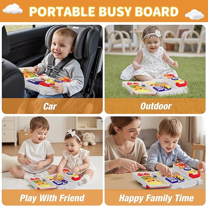 HYES Montessori Busy Board for Toddlers 1-3 2-4，Musical Toy for 12-18 Month Age, Early Educational Learning Birthday for 1 Year Old Boys Girls