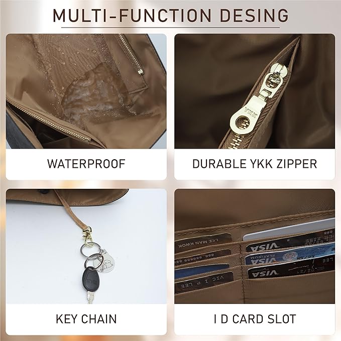 Doxo New DupontPaper Purse Organizer Insert Compatible with Longchamp Le Pliage L Handbag Insert, Lightweight Waterproof Le Pliage Large Organizer(Black&Brown, Large)