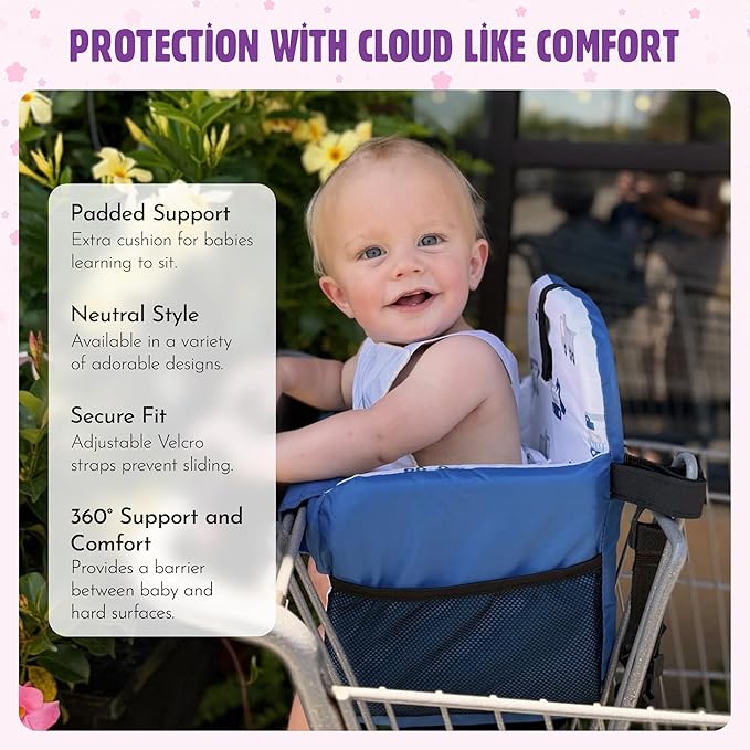 Shopping Cart Seat Cover for Baby, High Chair & Grocery Seat Protector, Padded Chair Covers for Restaurant Seats, Unisex Machine Washable Grocery Cart Liner & Swing Insert – Trucks