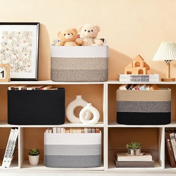 Degeyoyo Woven Storage Baskets, Baskets for Organizing, 3 Pack Woven Basket for Storage, Storage Baskets for Shelf, Towel, Toy, Book, Closet, Baby 15"×10"×9"