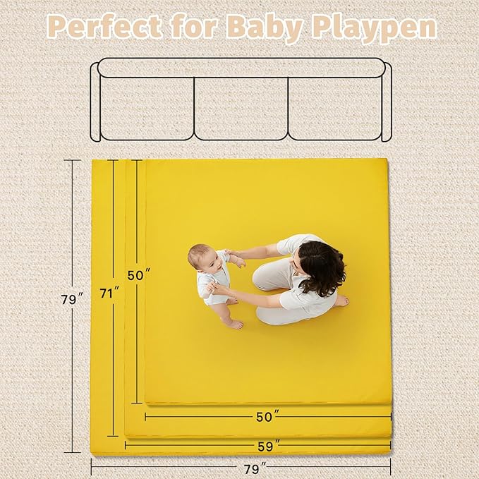 Waterproof Baby Play Mat for Floor 1.3"Thick Memory Foam 50 * 50 Cushion Playpen Playmat Tummy Time Crawling Mat Nursery Rug Pad Mattress Create Soft & Safe Area for Infants,Toddler,Kid,Yellow