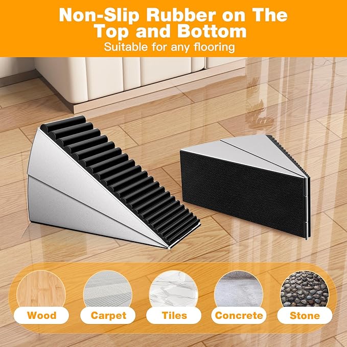 Heavy Duty Metal Door Stop, Strongest Large Adjustable Spring Door Stopper Up to 3 inch Tall, Door Stoppers for Bottom of Door, Stainless Steel Silver Rubber Door Wedge for Any Heavy Doors