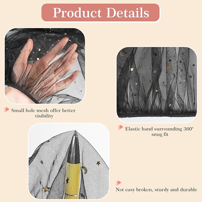 Baby Mosquito Net for Stroller, Perfect Bug Net for Stroller/Bassinets/Cradles/Playards/Pack N Plays and Portable Mini Crib, Durable Baby Insect Netting, Black Star