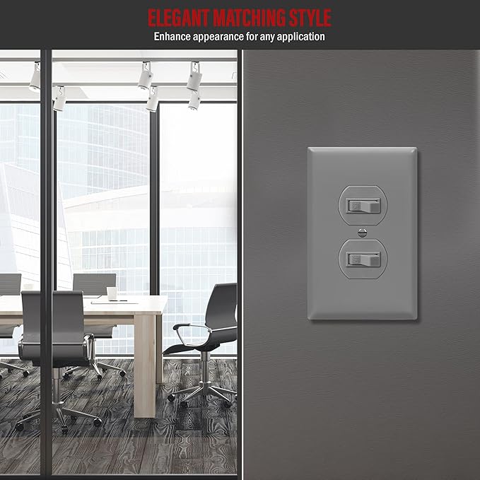 ENERLITES Duplex Receptacle Wall Plate, Electrical Outlet Covers, Gloss Finish, Mid-Size 1-Gang 4.88" x 3.11", Polycarbonate Thermoplastic, UL Listed, 8821M-GY-10PCS, Gray, 10 Pack, 10 Count