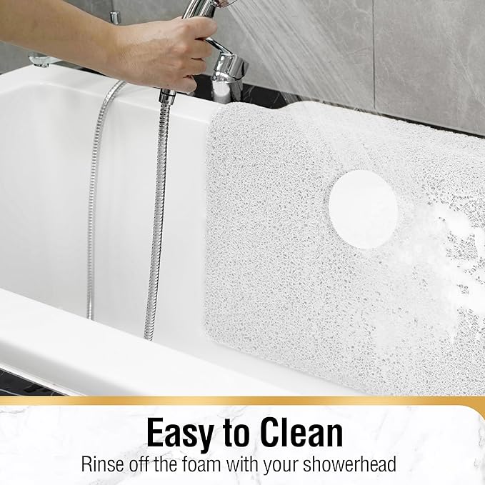 HITSLAM Square Shower Mat, 36 x 36 Inch Non Slip Bath Mat for Tub, Soft PVC Loofah Bathtub Mats with Drain Holes, Quick Drying Bathroom Stall Floor Mat, Bathroom Accessories Without Suction Cup, White