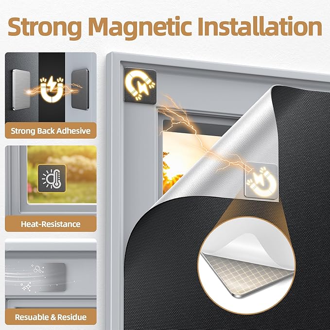Magnetic Blackout Window Cover 102" x 58" Portable Blackout Curtains for Bedroom, Temporary Black Out Shades Window Privacy Film No Drill Black Out Blinds for Media Room Travel Skylight - Blacks