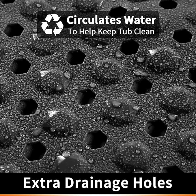 Yimobra Bathtub Mat Non Slip, 27.5"x15.5" Machine Washable Shower Floor Mat, Soft on Feet, Bathmat with Drain Holes and Suction Cups, Bathroom Essentials, Black
