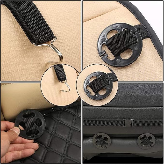 24Pcs Car Seat Cover Plum Plate Metal Hooks, 12Pcs Plastic Car Seat Covers Chucks and 12Pcs Metal Hooks Set Locking Clip Plastic Card Fixed Fastener Buckle Replacement for Car Seat (Black)
