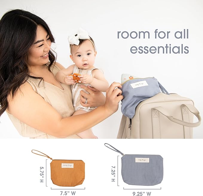 Pearhead Mommy and Baby Things Pouch Set, Canvas Zipper Organizer Bags for Diaper Bag and Travel, Cosmetic and Makeup Bag for Mom