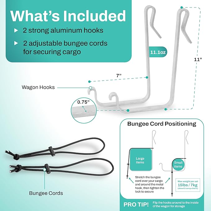 Extra Large Wagon Hooks for Camp Chairs and Umbrellas – Heavy Duty Wagon Accessories for Beach Trips, Camping, Sports Events, Travel, and Stroller Wagons