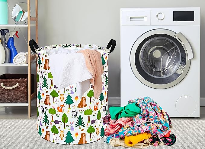 MAIZMZ Kids Animal Laundry Basket Nursery Hamper Storage Bins Gift Basket Clothes Organizer Toy Box Large Canvas Collapsible Chest for Home/Dorm/Kitchen/Pet/Office/Closet/Shelf/Room Decor